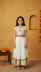 Whizzo Kids Ivory Floral Festive Lehenga Set for Girls – Elegant Embroidered Celebration Wear (Age 1 Year to 7 Years)