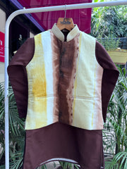 Boys Brown Kurta Set with Beige & Gold Ombre Nehru Jacket – Stylish Festive & Cultural Wear (Age 5 to 7 Ye