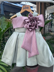 Pastel Green & Mauve Bow Shoulder Party Frock – Age 1–4 Years