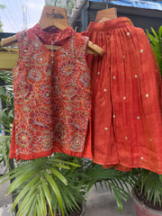 Girls Orange Floral Embroidered Gharara Set – Premium Festive Wear (1–7 Years)