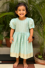 Turquoise Chanderi Silk Dress for Girls (1–12 Years)