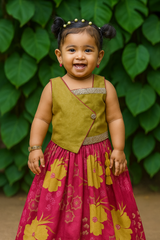 Mustard & Magenta Layered Lehenga Choli – For Baby Girls (0–5 Years)