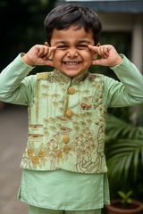 Mint Green Palm Embroidered Jacket Set