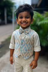 Pastel Ikat Pattern Kids Suit with Bow Tie