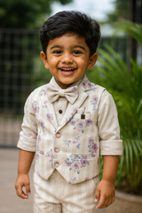 Floral Striped Kids Suit with Bow Tie