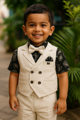 Classic Cream Kids Suit with Bow Tie