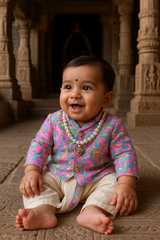 Royal Temple Vibes Baby Boys Kurta Set in Pastel Floral Weave with Ivory Dhoti | Traditional Festive Outfit for 6 Months – 2 Years