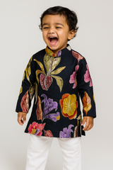 Midnight Garden Baby & Toddler Boys Floral Kurta with Beige Pants | Festive & Party Wear Set for 6 Months – 4 Years