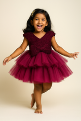 Wine Velvet Corduroy & Tulle Party Dress with Oversized Bow for Girls (Age 1β6 Years) β Ultra Soft & Lightweight