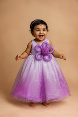 Purple Glitter Ombre Birthday Gown with Oversized 3D Floral Bow β Princess Party Dress for Girls (Ideal for 1st, 2nd & 3rd Birthdays)