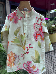 Boys Pastel Floral Print Kurta Set With Cotton Lining – Refreshing Festive Wear (1–7 Years)
