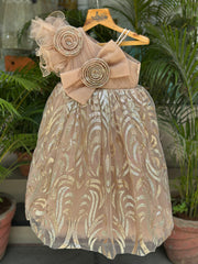 Golden 1st Birthday Dress for Baby Girl | Designer Party Frock – WHIZZO