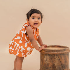 Citrus Splash - Mulmul Cotton Knot Type Romper