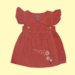 Brick Red - Muslin Dandelions Frill Frock