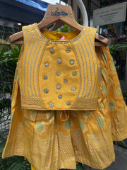Sunshine Yellow Mirror-Work & Jacquard Lehenga Choli for Girls | Festive & Wedding Wear | Ages 1–6 Years / 6–12 Years