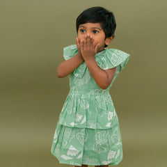 Breezy Leaf - Mulmul Cotton Frill Frock