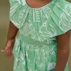 Breezy Leaf - Mulmul Cotton Frill Frock