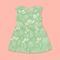 Breezy Leaf - Mulmul Cotton Frill Frock
