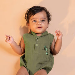 Turf Green - Muslin Bee Romper for Babies