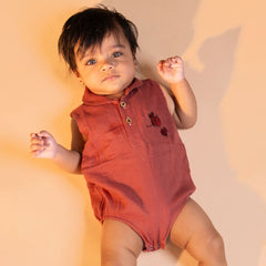 Brick Red - Muslin Bee Romper for Babies