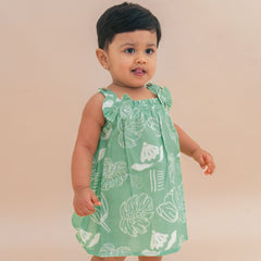 Breezy Leaf - Mulmul Cotton Sleeveless Bow Frock