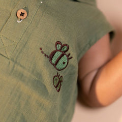 Turf Green - Muslin Bee Romper for Babies