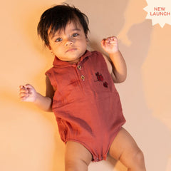 Brick Red - Muslin Bee Romper for Babies