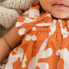 Citrus Splash - Mulmul Cotton Sleeveless Bow Frock