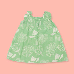 Breezy Leaf - Mulmul Cotton Sleeveless Bow Frock