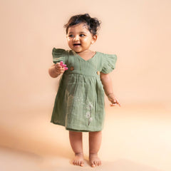 Turf Green - Muslin Dandelions Frill Frock