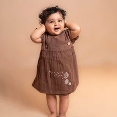 Toffee Brown - Muslin Dandelions Frill Frock