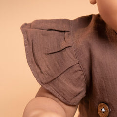 Toffee Brown - Muslin Dandelions Frill Frock