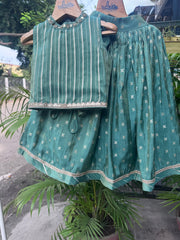 Emerald Green Silk Lehenga Choli with Golden Zari Work – Festive & Party Wear Outfit for Girls (Age 1 – 6 Years)