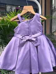 Lavender Satin Party Frock with 3D Oversized Floral Bow Motif (1–4 Years)