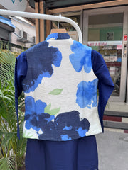 Boys Navy Blue Kurta Set with Ivory Blue Floral Nehru Jacket – Premium Festive Outfit with Cotton Lining (Age 5 to 7 Years)