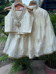 Ivory Gold Silk Embroidered Lehenga Choli Set for Girls (Age 1 – 6 Years) | Festive & Wedding Wear – WHIZZO Kids