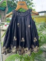 Designer Black Palazzo Set with Golden Floral Embroidered Kurta Top & Flowing Pleated Pants – Elegant Ethnic & Party Wear Outfit for Baby Girls and Kids (Age 1 – 6 Years) | WHIZZO Kids