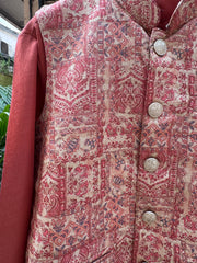 Boys Terracotta Kurta Set with Beige Brocade Nehru Jacket – Elegant Festive & Wedding Outfit (Age 5 to 7 Years)