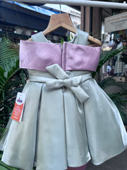 Pastel Green & Mauve Bow Shoulder Party Frock – Age 1–4 Years