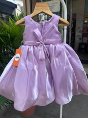 Lavender Satin Frock with Dual-Tone 3D Floral Rosette (1–4 Years)