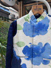 Boys Navy Blue Kurta Set with Ivory Blue Floral Nehru Jacket – Premium Festive Outfit with Cotton Lining (Age 5 to 7 Years)