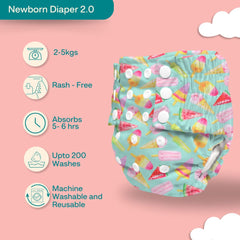 Ice Candy Newborn Cloth Diaper 2.0 with 1 cotton Insert (2 kg - 5 kg)