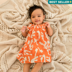 Citrus Splash - Mulmul Cotton Sleeveless Bow Frock