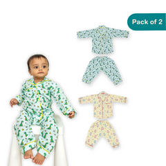 Hoots and Dino Boots (Pack of 2) - Muslin Full Sleeve Sleep Suit for babies and kids (Unisex)