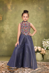 Midnight Magic Embroidered High-Neck Crop Top with  Gharara Pants – Designer Ethnic Wear for Girls | Ages 2 to 18