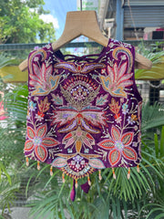 Plum Purple Embroidered Crop Top with Flowing Palazzo Pants – Festive & Party Wear Set for Girls (Age 5 – 16 Years)