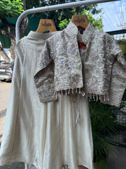 Girls Elegant Beige Palazzo Set with Embroidered Jacket & Bead Tassel Detailing – Festive, Wedding & Party Wear Outfit (Age 5 to 16 Years)