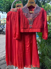 Girls Vibrant Orange Palazzo Set with Heavily Embroidered Yoke & Flowing Skirt – Elegant Festive & Party Wear Outfit (Age 5 to 16 Years)