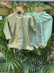 Boys Green  Silk Metallic Tissue Kurta with Matching Dhoti – Premium Ethnic Wear for Baby Boys (Newborn – 2 Years)