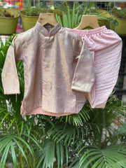 Boys Peach Silk Metallic Tissue Kurta with Matching Dhoti – Premium Ethnic Wear for Baby Boys (Newborn – 2 Years)